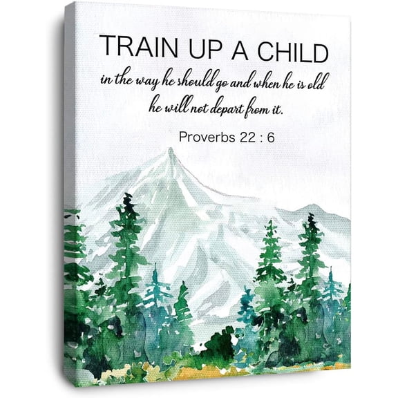 Train Up A Child Proverbs 22:6 Canvas Wall Art,Bible Verse Scripture Canvas Painting Prints for Christian Home Bedroom Office Church Religious Wall Decor