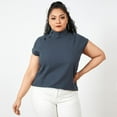 thumbnail image 3 of Celmia Women's Short Sleeve Stand Collar Button Up Office Top Blouses, 3 of 6