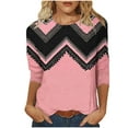 thumbnail image 2 of Tops for Women 3/4 Sleeves Printed T-shirt Blouse Round Neck Casual Top,Womens Tops Plus Size Pink XL, 2 of 6