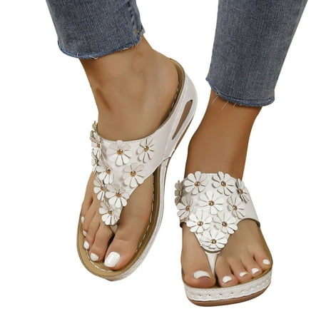 

Fall Winter Savings Clearance! Itsun Womens Sandals Women s New Summer Floral Wedge Flip-flops White