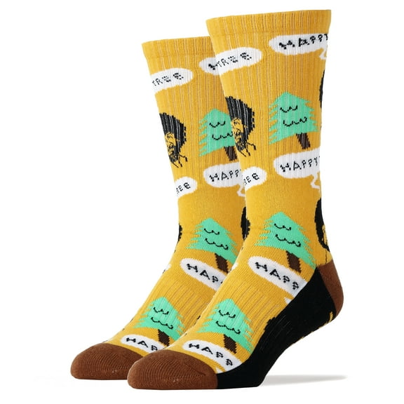 Oooh Yeah Men's Funny Athletic Crew Socks, Novelty Cool Cotton Socks, Bob Ross Happy Tree, One Size