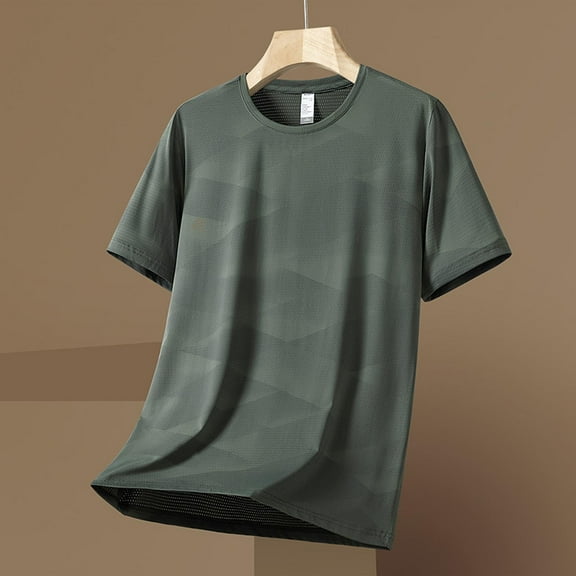 Fnnxeal Mens Casual T-Shirts, Solid Crew Neck Short Sleeve Tops Big and Tall Shirts Summer Army Green Lightweight Tees for Men Size 5XL