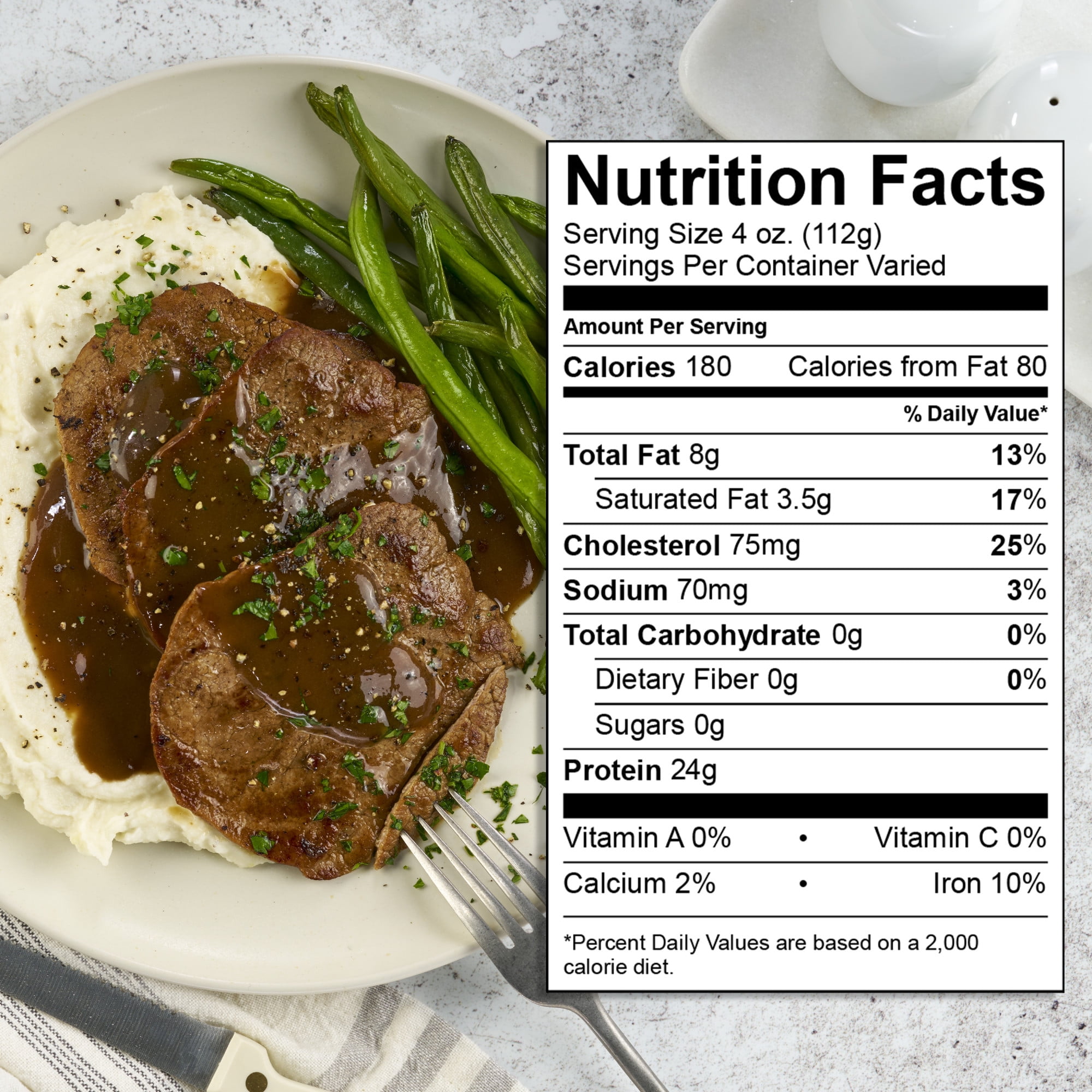 Thin Sliced Eye of Round Beef Steak, 7- 8 per Tray, Fresh, 0.56 - 1.75 lb