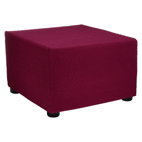 Twill Stretch Ottoman Cover Square Fit Length 23"-27", Medium, Wine Red
