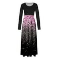 thumbnail image 5 of COSFO Purple Womens Fall Dresses Crew Neck Floral Casual Long Sleeve Maxi Dress Flowy A-Line Splicing Dress, 5 of 5