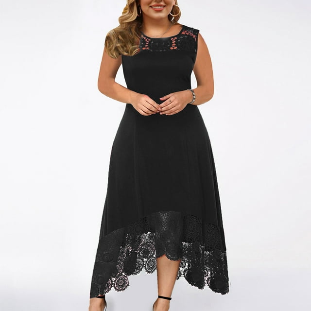 Robes pour Femmes 2024 Été Surdimensionné Décontracté Couleur Unie Col Rond Aguichant Dentelle Sans Manches Ample Robe Chandail 50 % de Réduction!