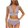 thumbnail image 2 of Women High Waisted Bikini Sets Ruffle V-Neck Swimsuits Color Block Two Piece Drawstring Bathing Suit, 2 of 7