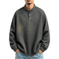 thumbnail image 2 of Atkumj Crewneck Sweatshirt Trendy Waffer Knit Henley Neck Long Sleeve Sweatshirt Versatile Solid Color Men Pullover for Fall Winter M, 2 of 5