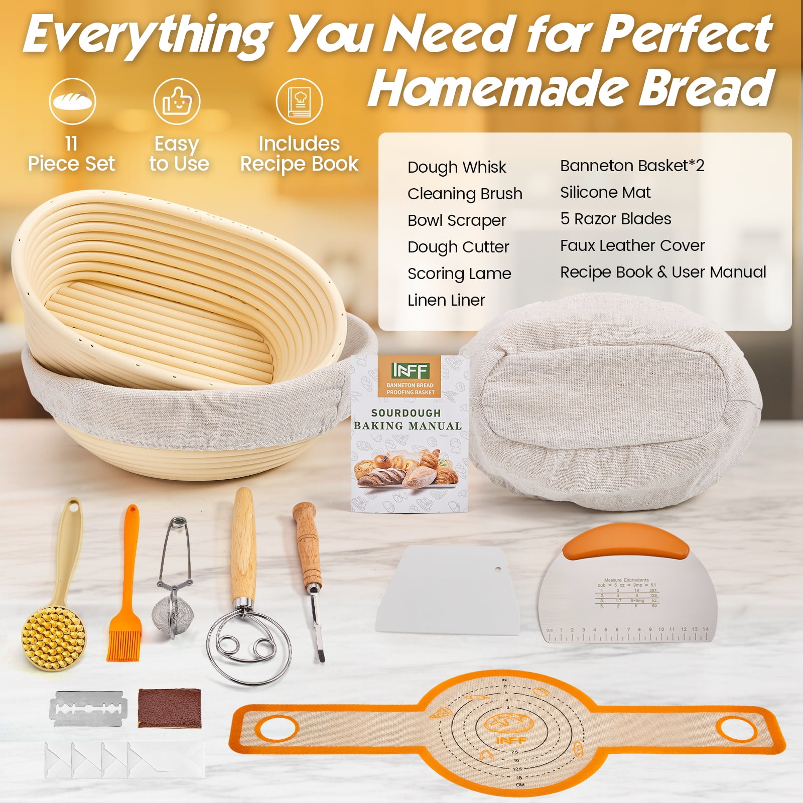 Banneton Bread Proofing Basket Set,10 Inch Round & 9 Oval Sourdough Bread Baking Supplies With Linen Liner - Sourdough Starter Kit