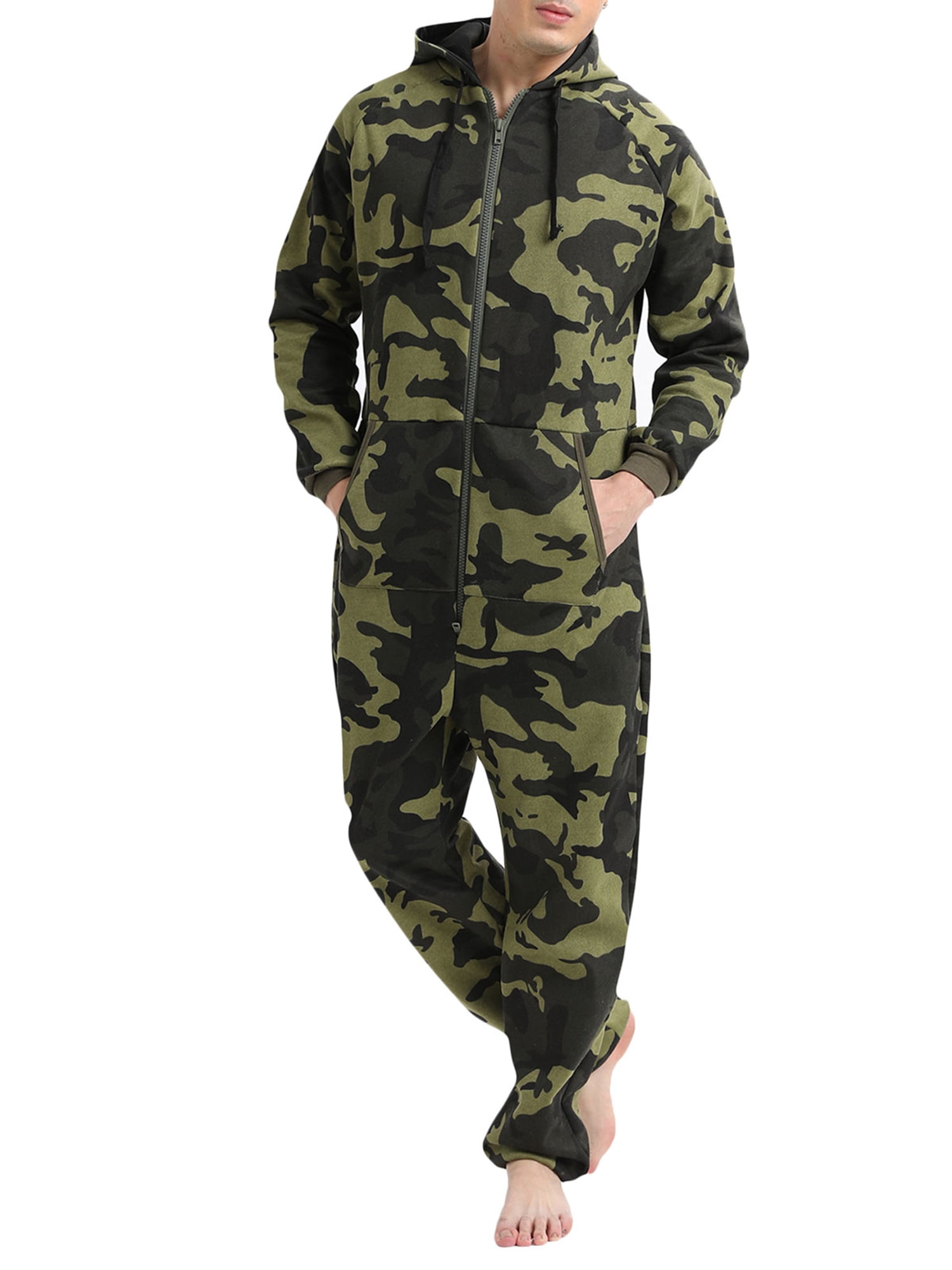 Camo Fleece Hoodie Onesie - Warm Unisex Pajama Jumpsuit For Adults & Families