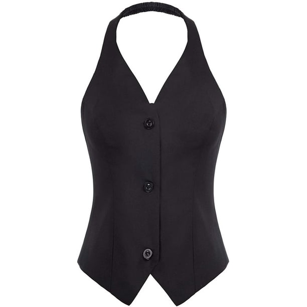Womens Vintage Waistcoat Vest Halter Neck Button Down Dressy Vests