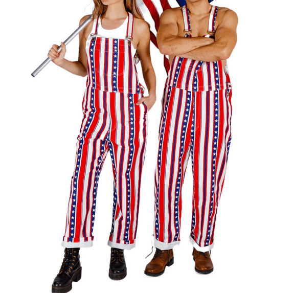 One opening Independence Day Men's Women's American Flag Overalls Casual Rompers Denims Bibs Adjustable Strap Jumpsuits