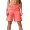 thumbnail image 2 of Dwellite Womens Fold Over Shorts Flowy Low Rise Wide Leg Pants Yoga Capris Comfy Palazzo Lounge Bottoms Watermelon Red L, 2 of 7