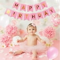 thumbnail image 2 of Pink Happy Birthday Banner with Shimmering Gold Letters, 16.4" Happy Birthday Bunting for Kids Girls Birthday, 2 of 2