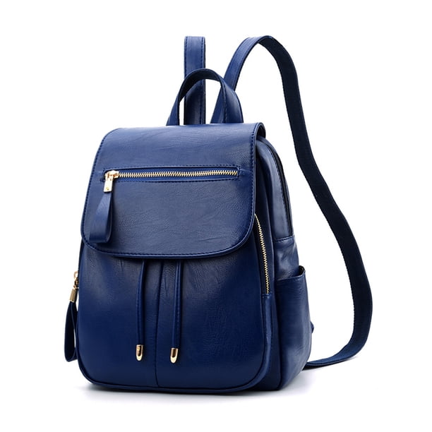 Minnieouse de PU para mujer, organizador de viaje de gran capacidad, bolso de mano ajustable informal de Color sólido para la escuela, bolso de Mochilas Azul oscuro Minnieouse AP012408-04