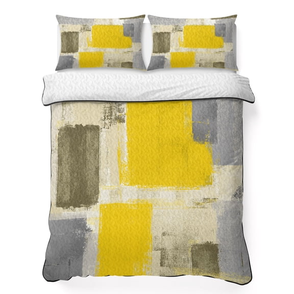 Yellow Paint 3 Piece Quilt Bedding Set with 2 Pillow Shams, Abstract Mottled Lightweight Bedspread Coverlet, Soft Breathable All Season Quilt, 68 x 86 Inch