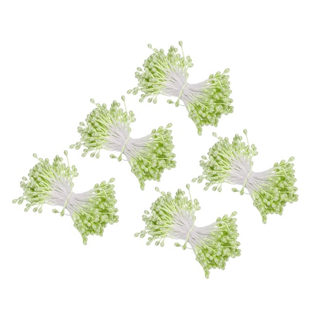Uxcell 3mm Dobles Cabezas Estambre de Flor Estambre Artificial Pistilo Hecho a Mano Perla Estambre Floral Verde 750Pcs