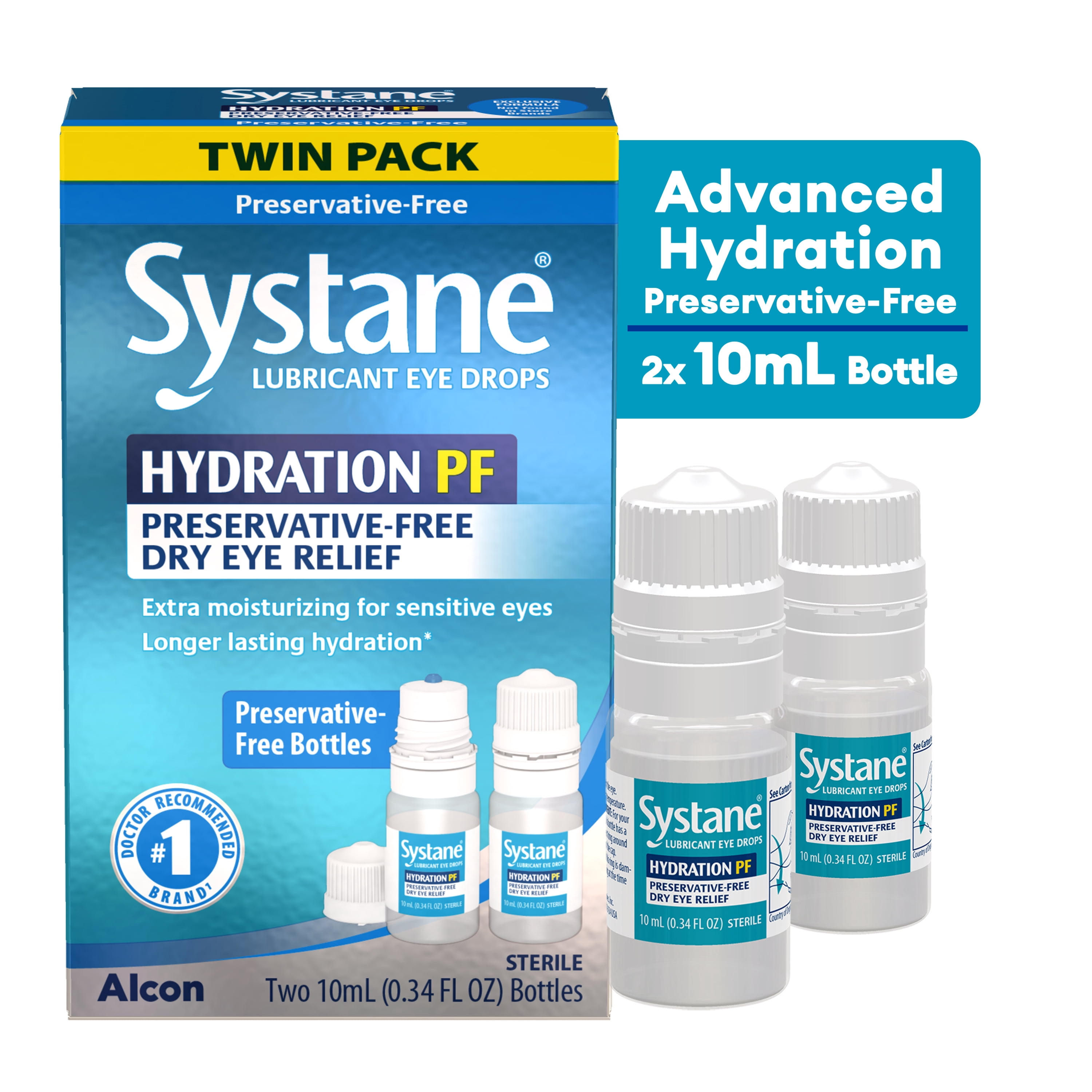 (3 pack) Systane Hydration Preservative Free Eye Drops For Dry Eyes, Twin Pack