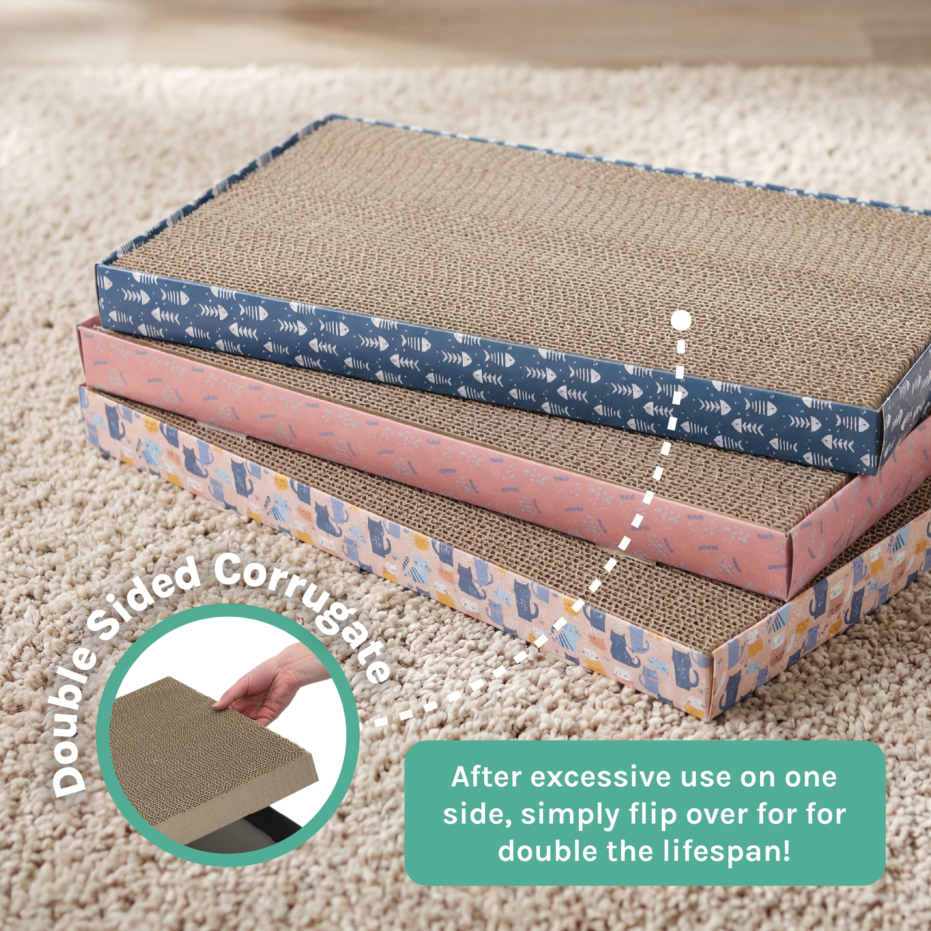 Kitty City XL Corrugated Cardboard Cat Scratching Pads, Assorted Prints, 3-Pack, Multicolored, One Size