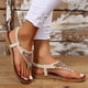 thumbnail image 5 of Sandalias de verano para mujer, estilo hada, planas, para estudiantes, cómodas, con clip en la punta y diamantes de imitación, sandalias de espiga, tamaño extra grande, 5 of 6