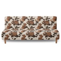 Xoenoiee Brown Cow Pattern Stretch Futon Cover Armless Sofa Cover Sofa Bed Slipcover Futon Couch Cover Furniture Protector with Elastic Bottom Feature Thick Soft Jacquard Fabric