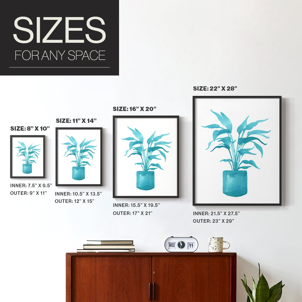 Watercolor House Plant IV Framed Print in Black Solid Wood 11 x 14 Framed Print