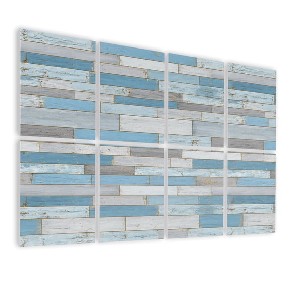 8 Pack Art Acoustic Panels Sound Absorbing Blue White Distressed Wood Light Weathered Effects Decorative Soundproof Wall Panels Self Adhesive for Nursery Game Room Bedroom 48"x32"