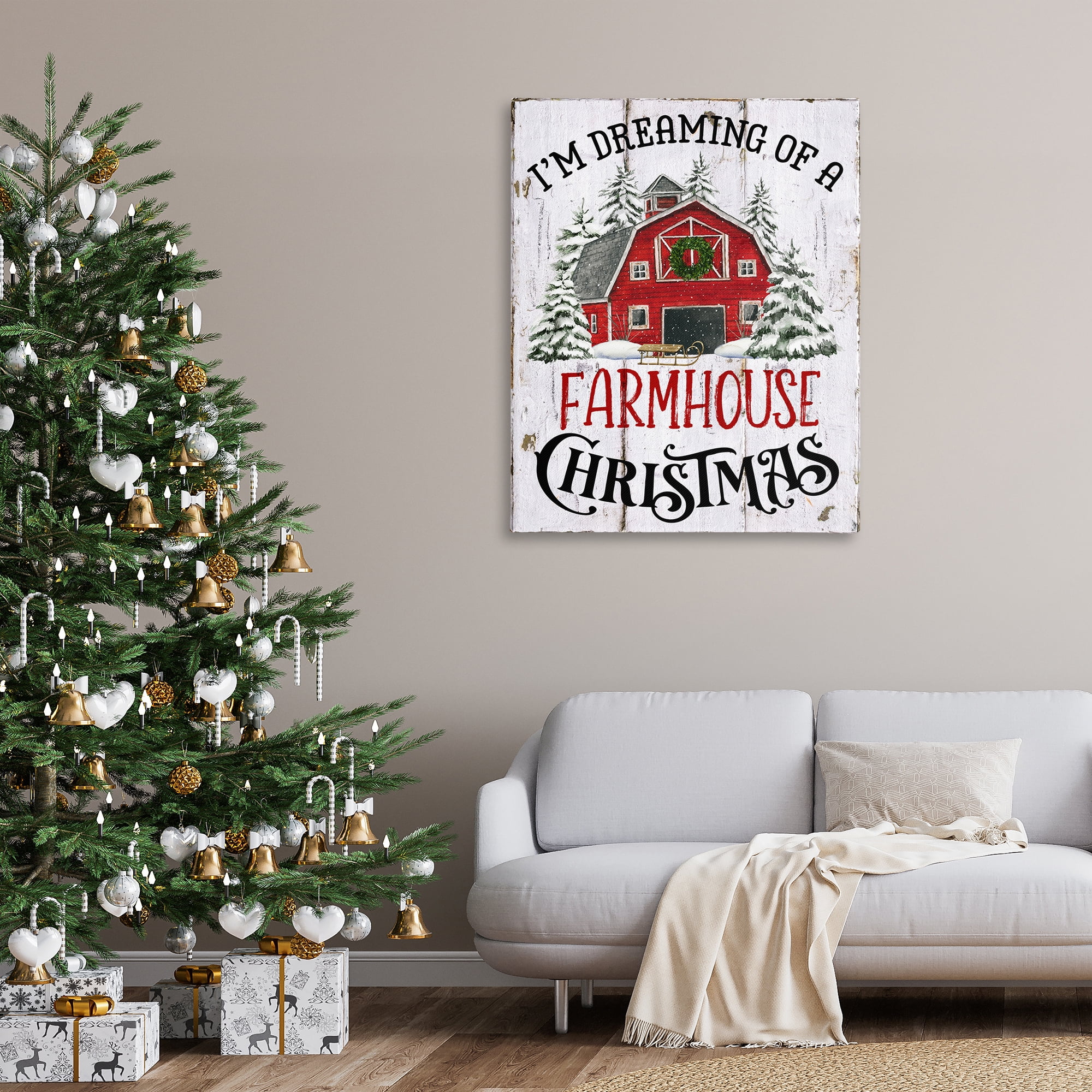 Stupell Industries Farmhouse Christmas Dreaming Holiday Painting Gallery Wrapped Canvas Art Prints Wall Art, 36 x 48