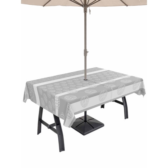 Outdoor Tablecloth with Umbrella Hole for Patio/Picnic/Party/Camping, Farm Fruits Waterproof Table Cloth Rectangle Table Cover Washable, Watermelon Lemons Peach Strawberry Grey Striped (60"x 120")