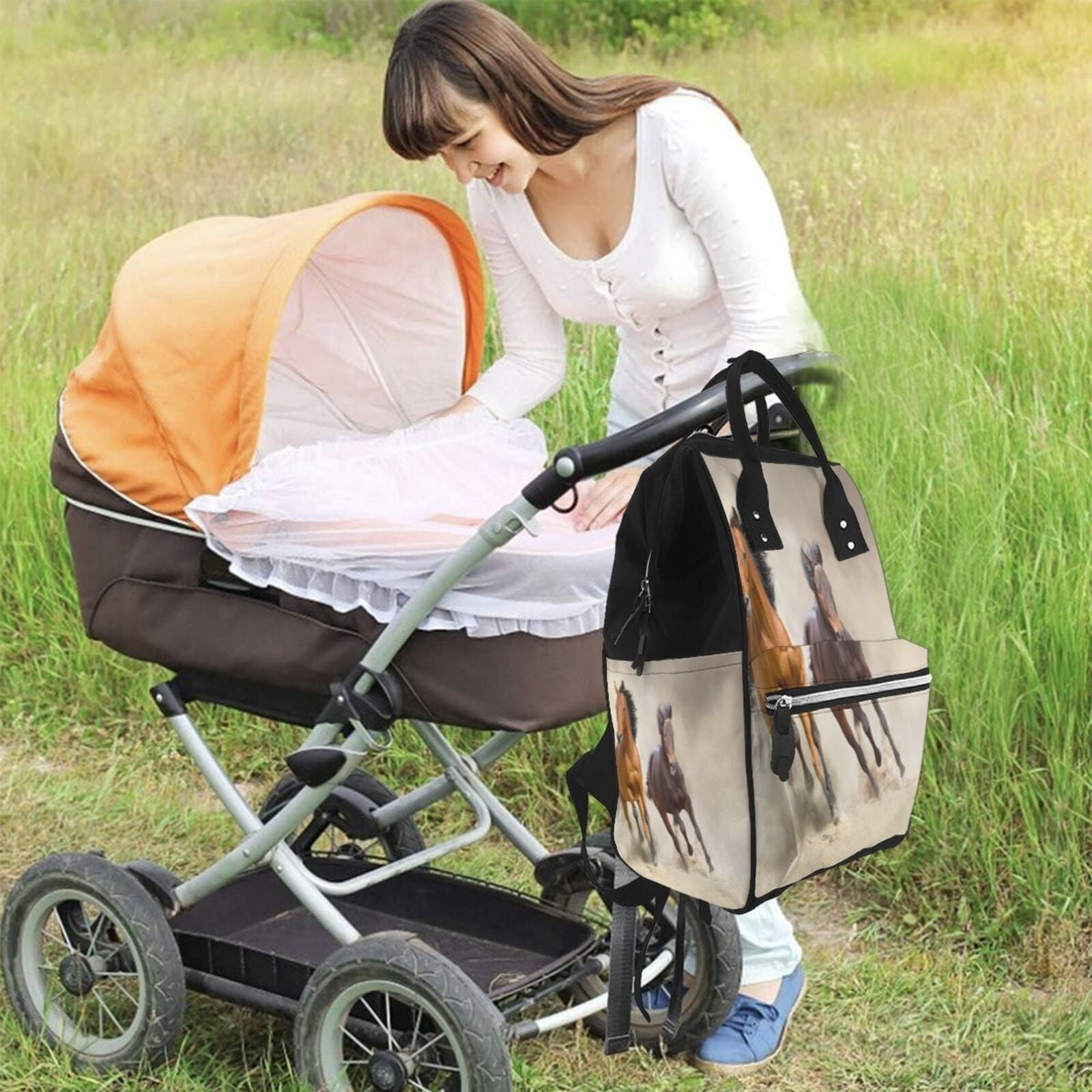 Xecao Horses free run on desert Print Large Capacity Nappy Bag Is a Multi-Functional Waterproof Travel Backpack, Perfect as a Nursing Bag or Mummy Backpack for Women