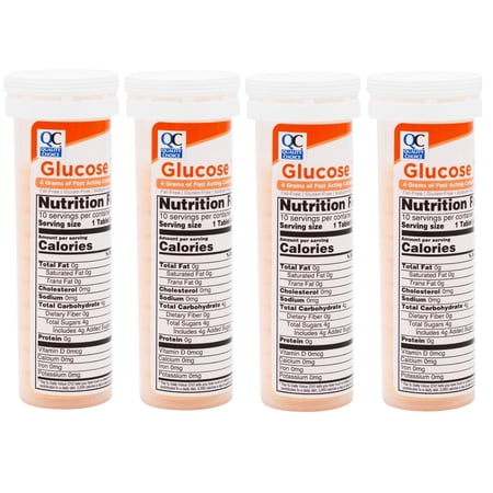 Quality Choice Fast Acting Glucose Tablets Orange Flavor Blood Sugar Treatment, 10 Count - Pack of 4