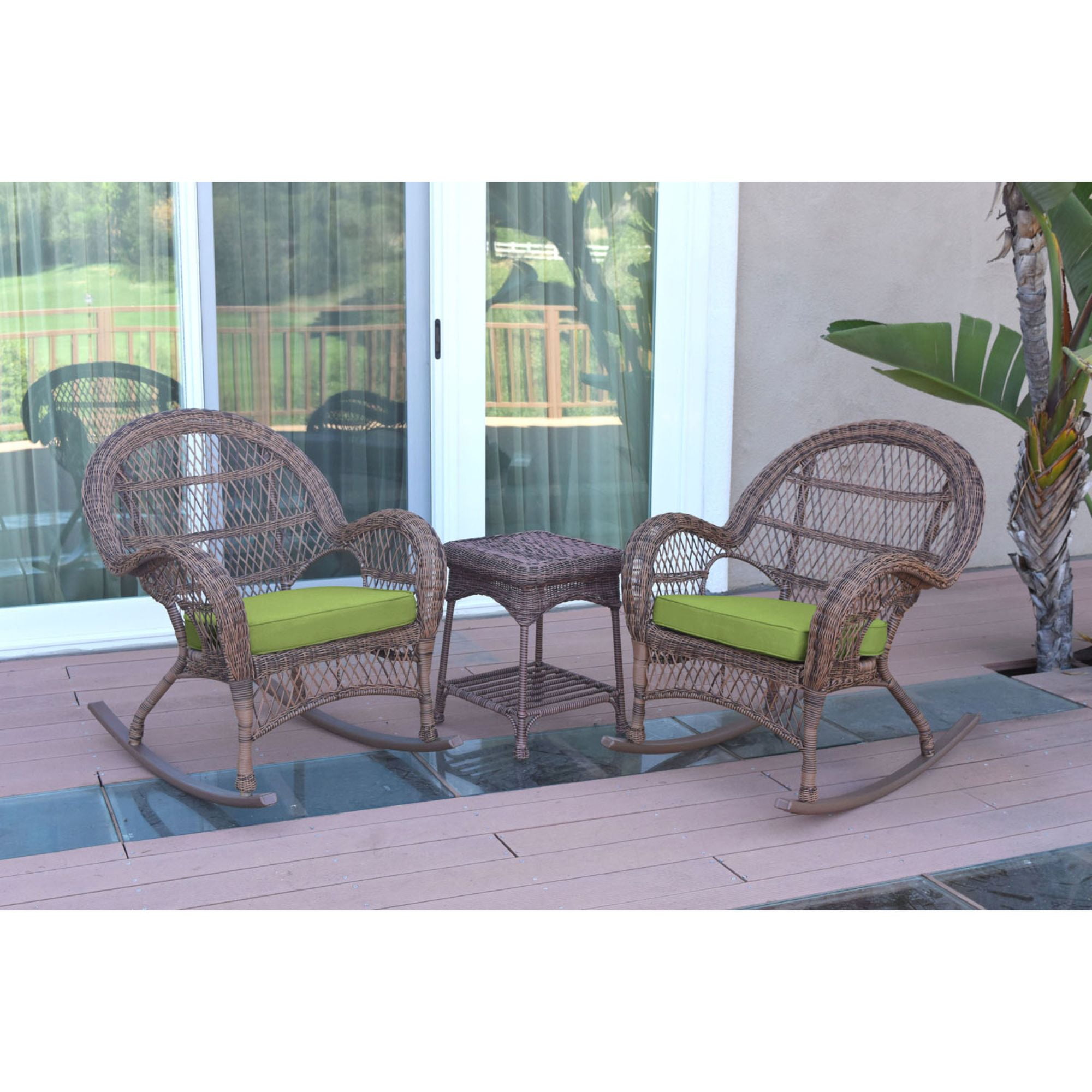 3 Piece Brown Outdoor Furniture Patio Conversation Set Sage Green Cushions Walmart Com Walmart Com