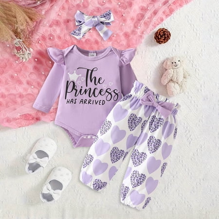 YWIYIUD InfantBaby Girl Clothes Summer Outfits InfantLong Sleeve Romper Pants Set Cute Girl Clothes Gift Set Fall Winter Outfits Girls Clothing Toddler Clothes for Girls Light Purple 6-9 Months