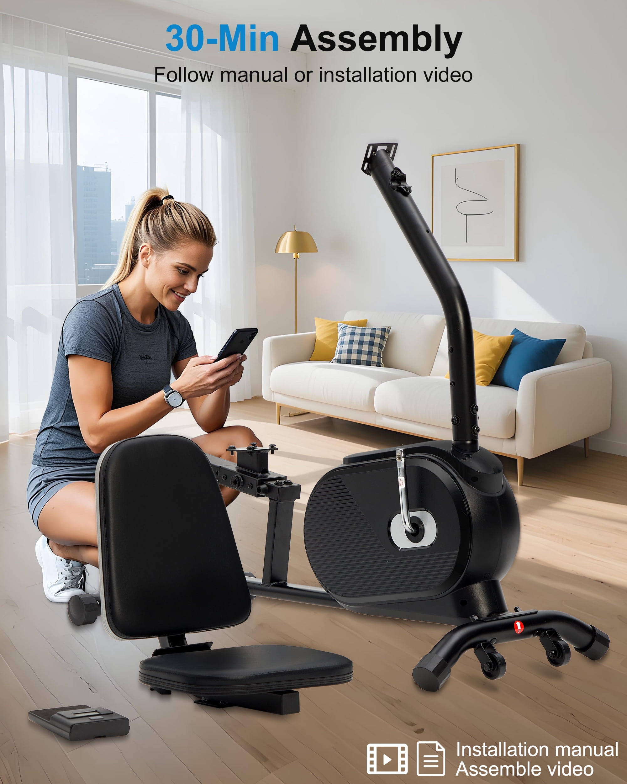 ECHANFIT Recumbent Exercise Bike for Home with Smart Workout App, 380 lb Capacity, 16-Level Resistance