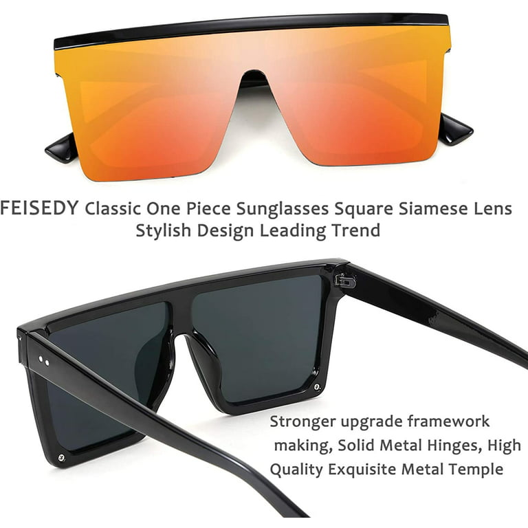 FEISEDY Women Men Flat Top Shield Sunglasses Oversized Square Rimless  Shades UV400 B2470