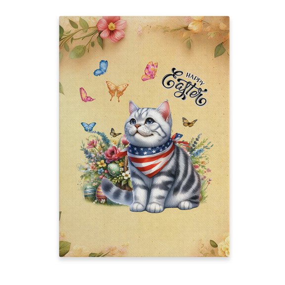 American Shorthair Celebrates Spring and Happy Easter Vertical Matte Canvas Poster Cat Lover Kitten Owner Gifts Wall Art Home Decor - 02001