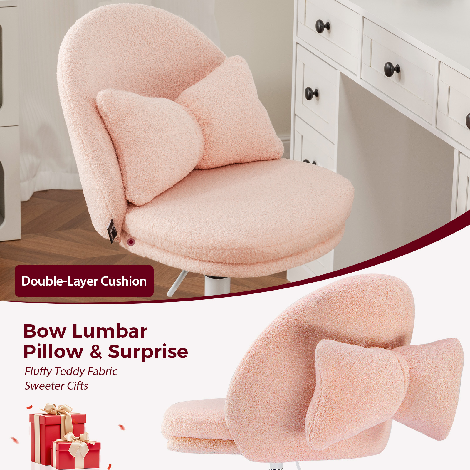 COMHOMA Ergonomic Tall Home Office Chair with Wheels Versatile Height Use form Office to Bar Stools (17.7"~23.6"), Pink