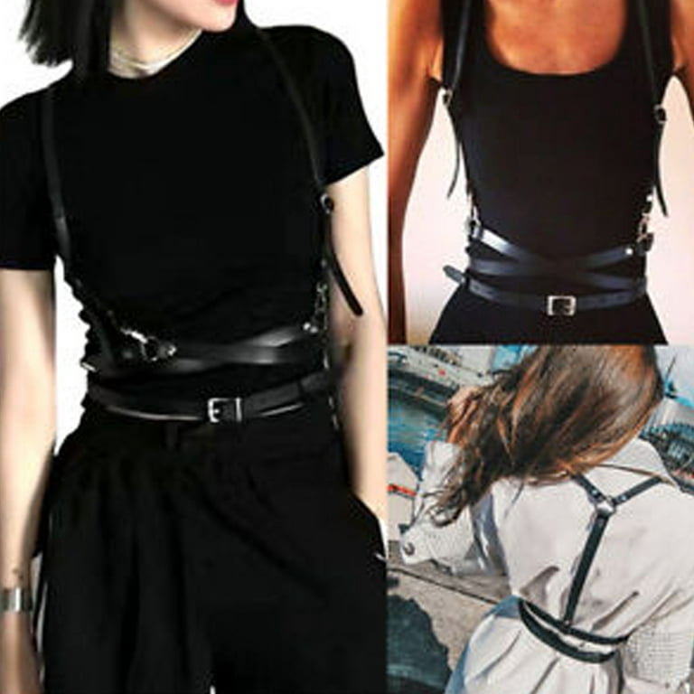 Women's Punk Waist Belt, Black Leather Waist Straps Belt Skinny Body  Adjustable Belts