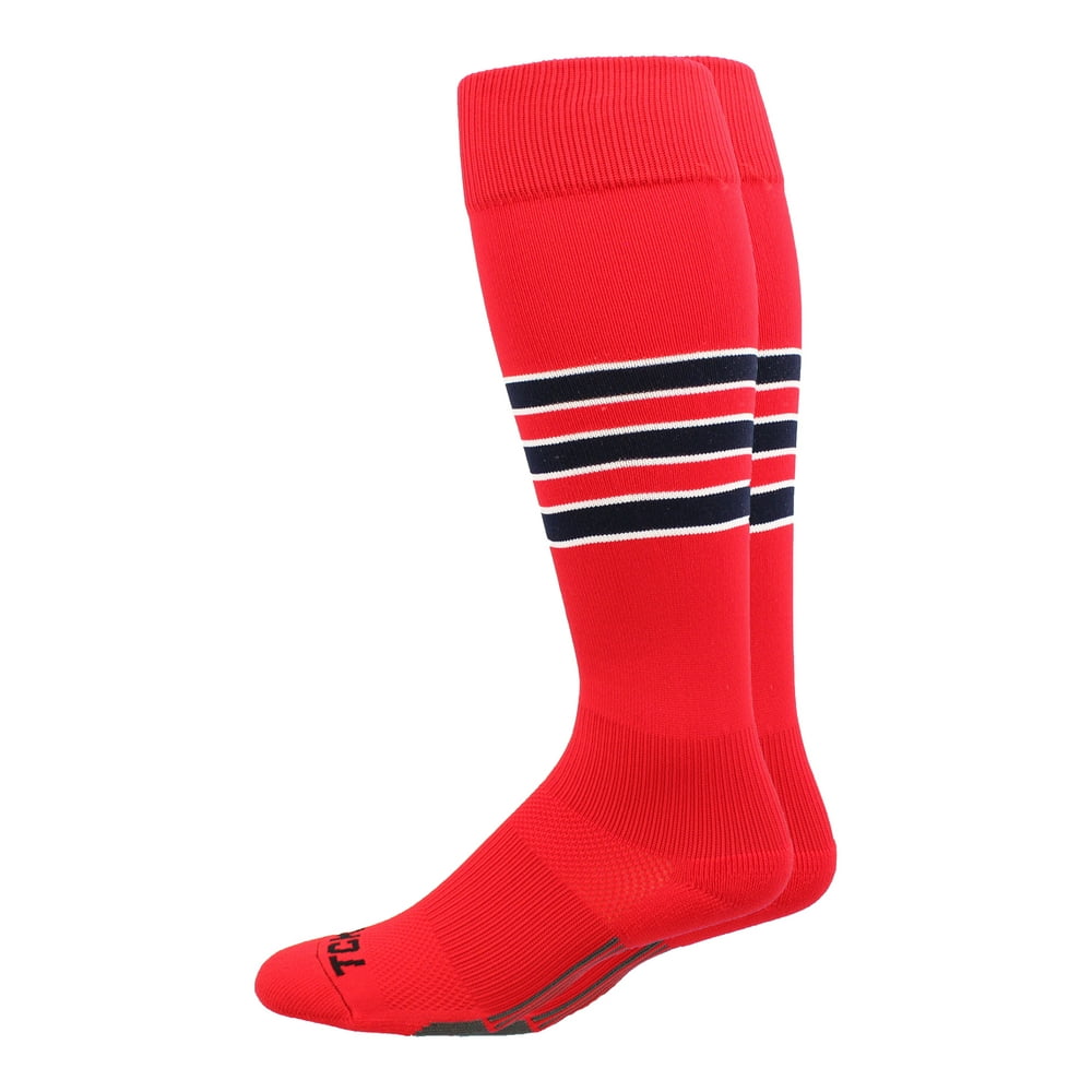 TCK Dugout 3 Stripe Baseball Socks (Scarlet/Navy/White, XLarge) Scarlet/Navy/White,XLarge
