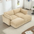 thumbnail image 5 of 2-Seater Sofa with Ottoman & Storage – Chenille Fabric Loveseat with 2 Movable Footrests & Pull-Out Drawers Under Each Seat, Modern Crescent Design for Small Spaces, 5 of 19