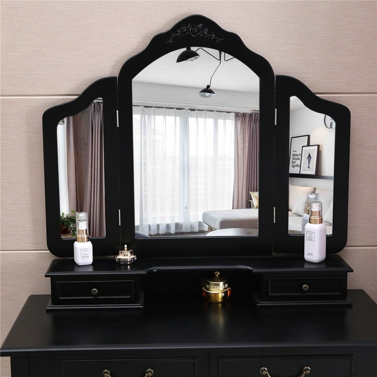 3pc Anza Multi Storage Vanity Set With Tri Fold Mirror And Stool
