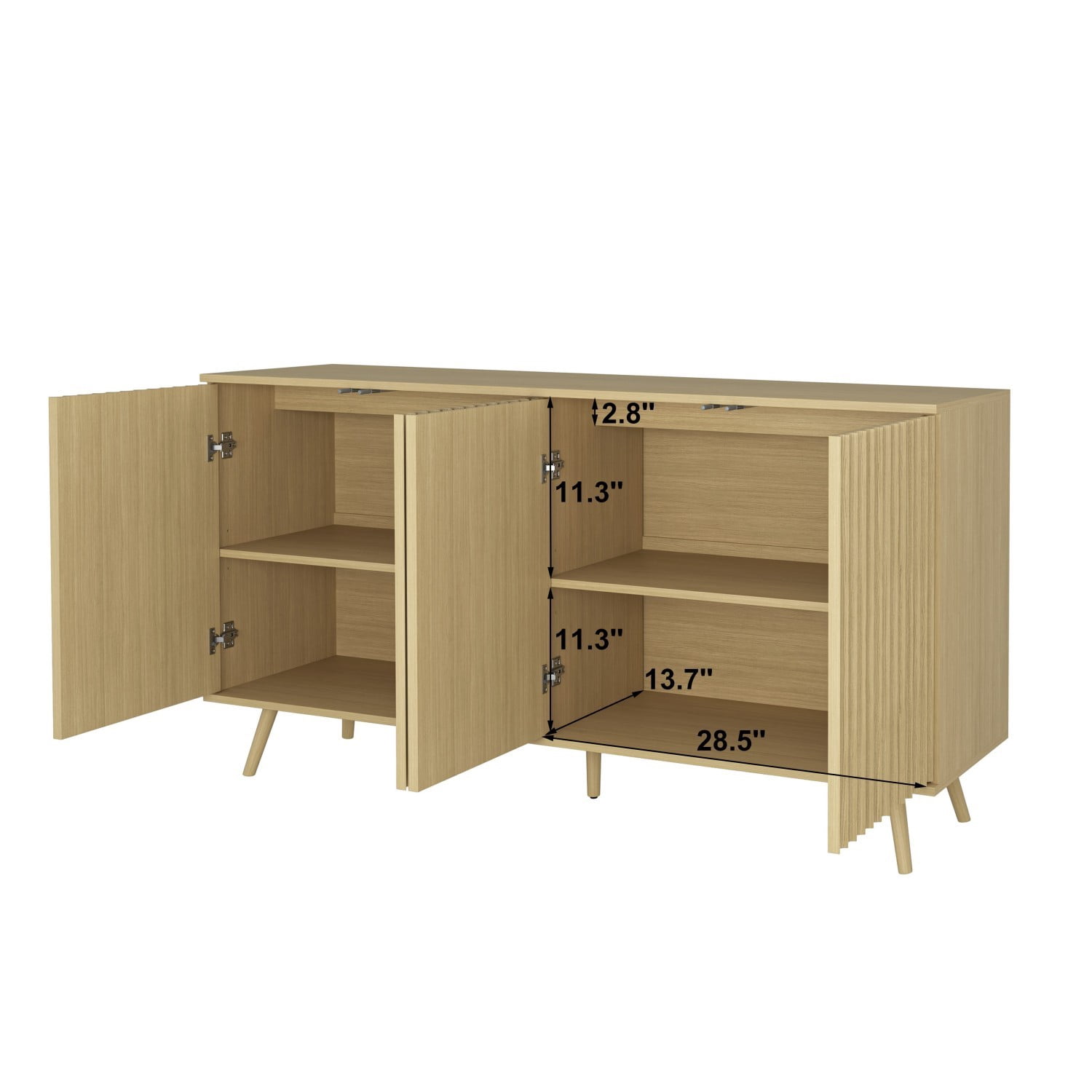 59.1" Sideboard Buffet Cabinet with Storage, 4 Door Credenza Cabinet with Adjustable Shelves, Wood Coffee Bar Console Cabinet for Kitchen Dining Room Living Room, Natural