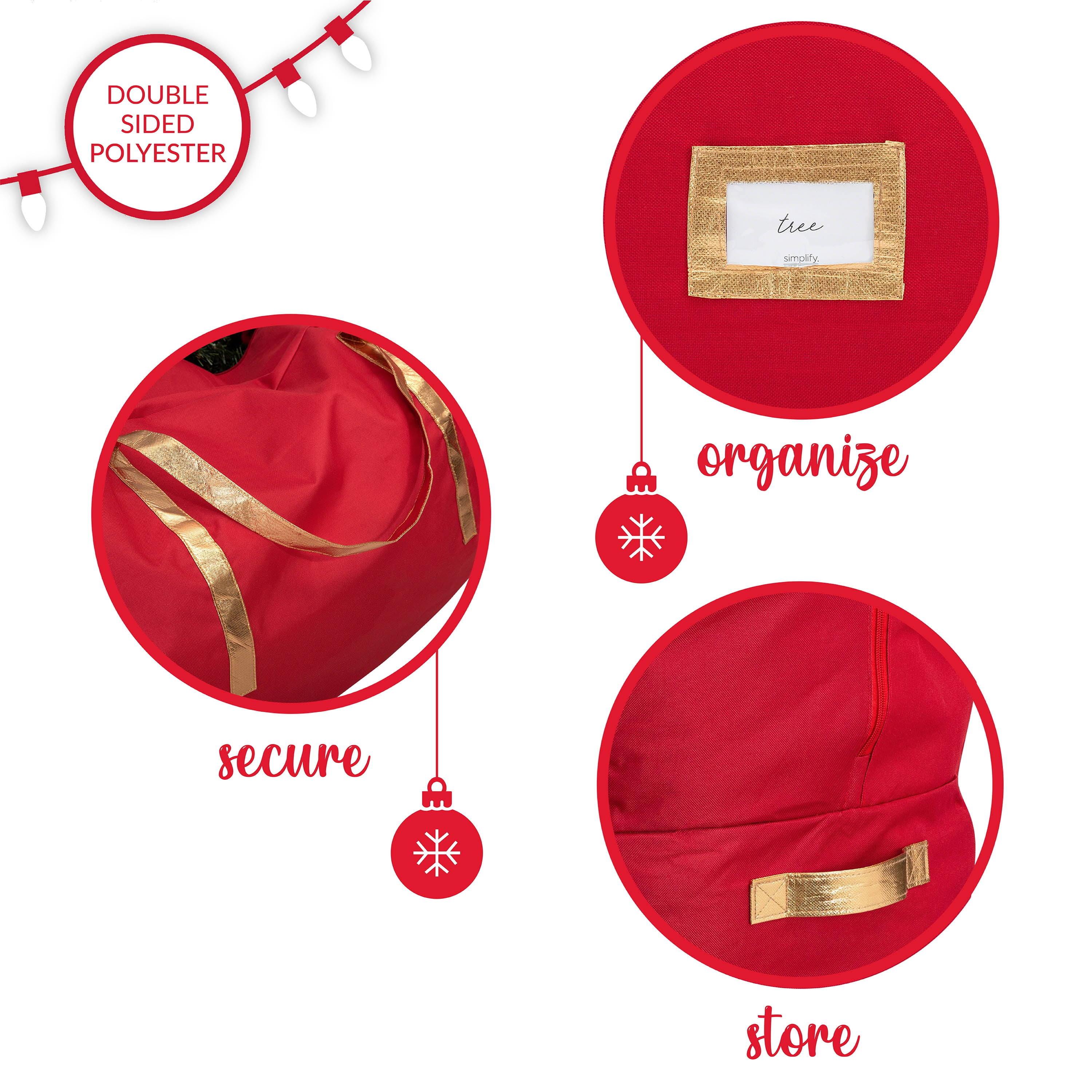 Simplify Holiday Christmas Tree Storage Bag, Polyester, with Wheels, Red