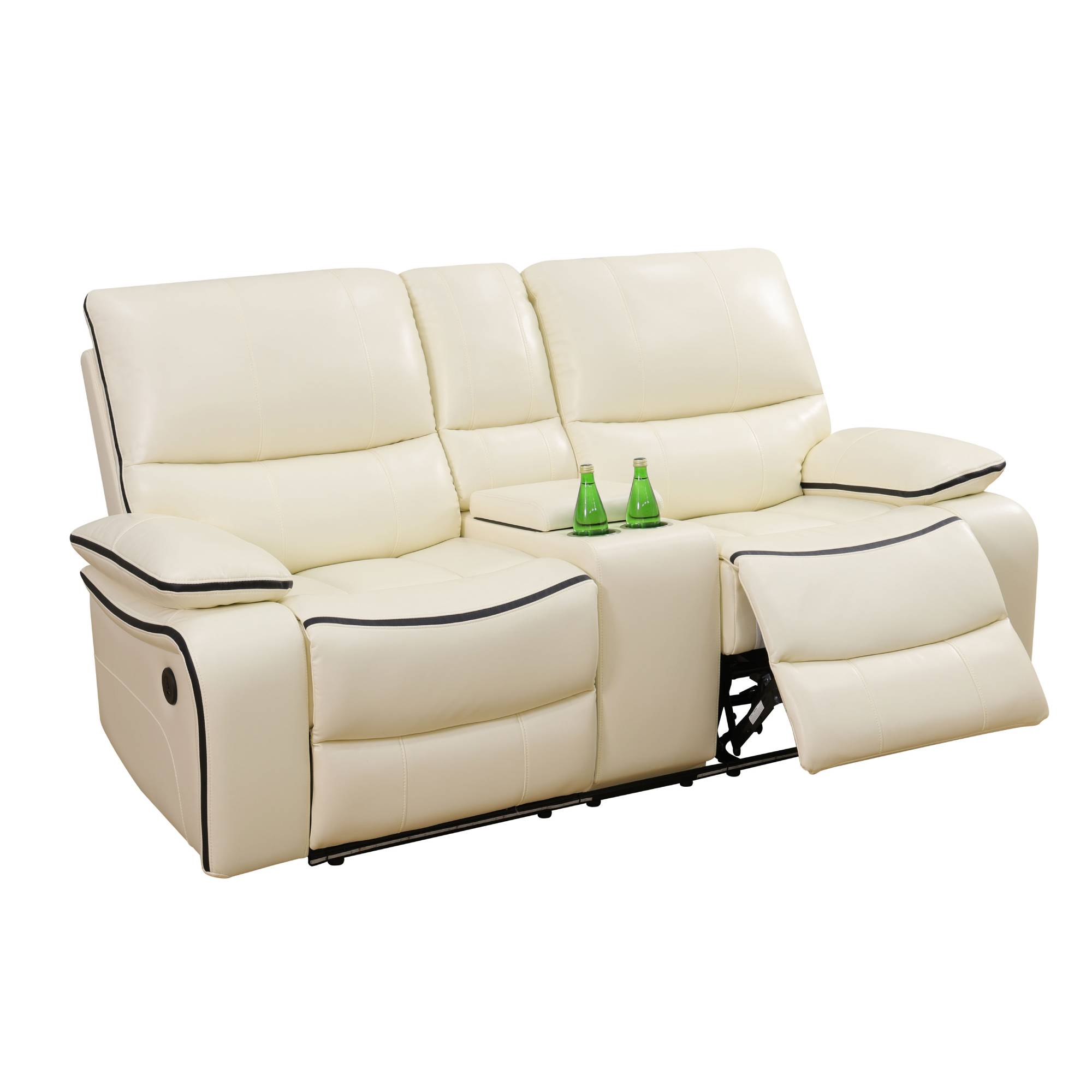 Power Leather Recliner Loveseat Chair with LED Light for Living Room Recline Home Theater Seat with USB Port , White