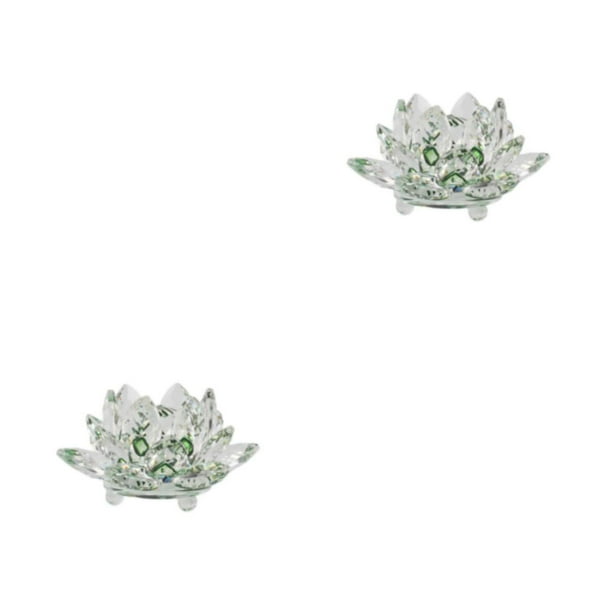 Injueey Flor de loto de cristal fino Pisapapeles Feng Shui Esfera Cristales Flores Adornos decorativos para recuerdos Hogar Verde Verde 2piezas