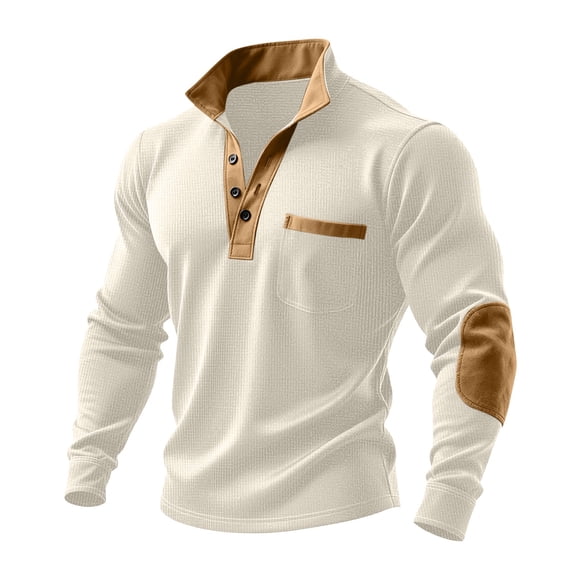 Hxshgdsn Quarter Button Sweatshirts For Men Waffle Long Sleeve Henley Collar T Shirts Casual Vintage Blouse Beige M