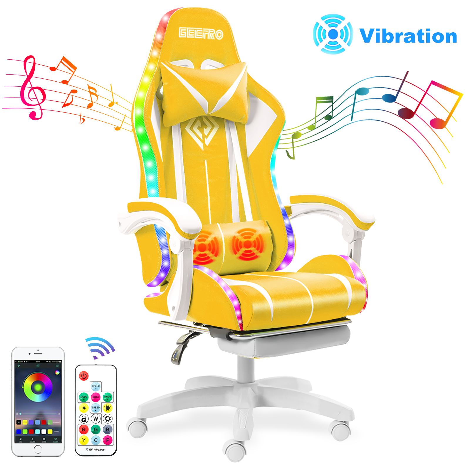 Buy Geepro 450lb Gaming Chair with Bluetooth Speaker RGB LED Lights