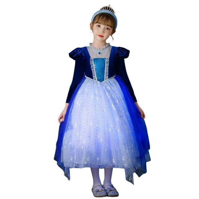 Elsa Déguisement pour Filles Elsa Robe de Princesse Tenue de Cosplay d'Anniversaire
