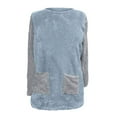 thumbnail image 3 of Fleece Tunic Tops Long Sleeve Soft Warm Winter Pullover Sweater Tops with Pockets Women Crew Neck Sherpa Thermals (XX-Large, Light Blue), 3 of 3