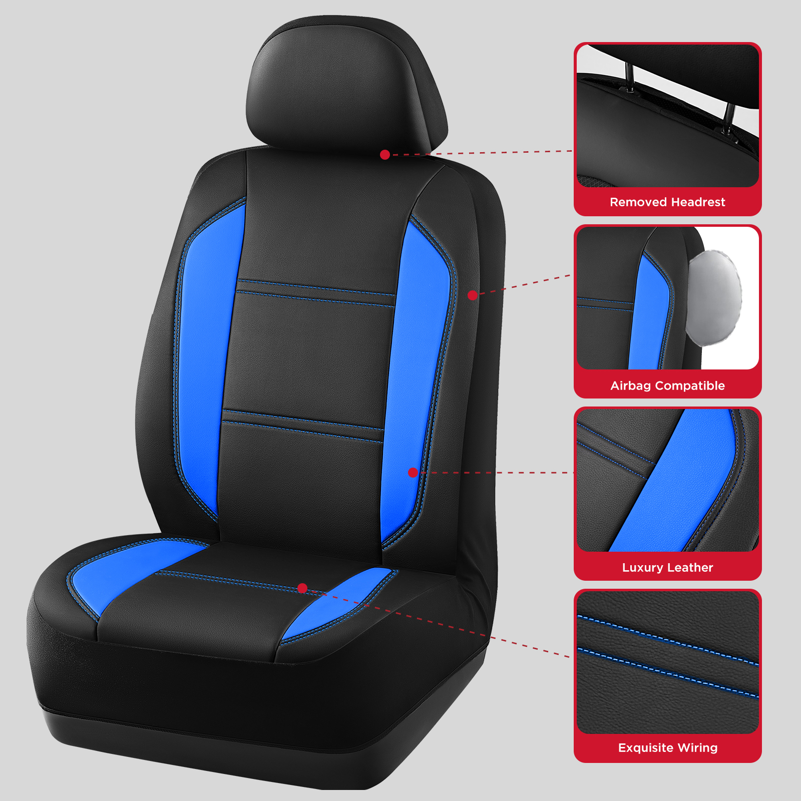 Rubbermaid Leather Car Seat,Sport-Style Car Seat Cover,Breathable,Easy to Clean,Universal Fit for Cars,Trucks and SUVs Blue